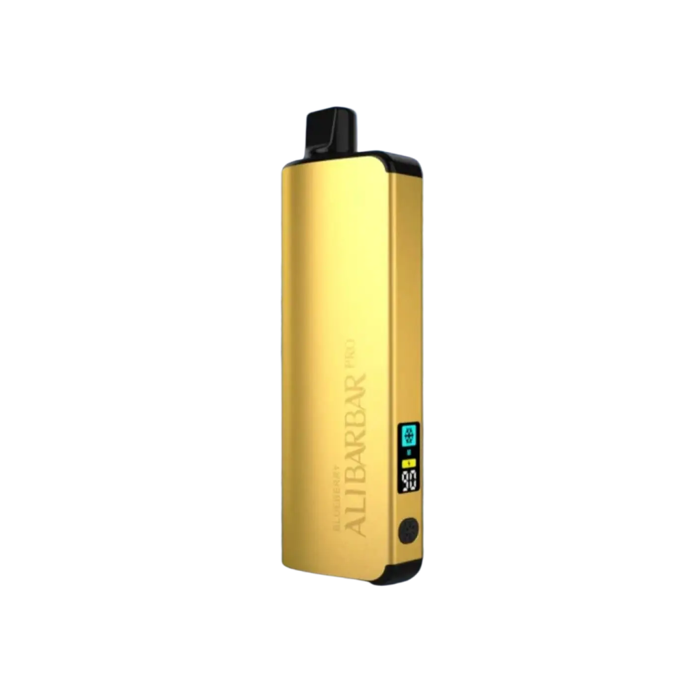 Gold-colored alibarbar pro 12000 ice adjust blueberry vaporizer with sleek rectangular design and black accents