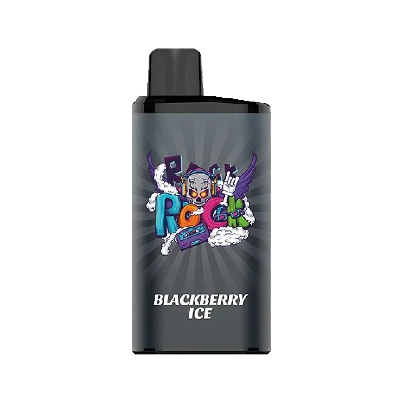 Iget bar pro blackberry ice vape pen with sleek black body and vibrant skull headphones graphic featuring purple wings