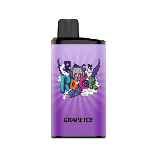 Purple iget bar pro grape ice vape pen with black cap and colorful skull headphones graphic for pro grape ice flavor