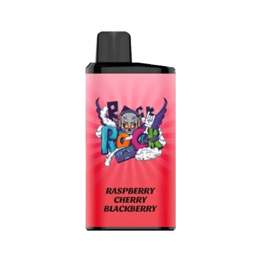 Pink rectangular iget bar pro raspberry cherry blackberry vape cartridge with black cap and colorful cartoon skull design