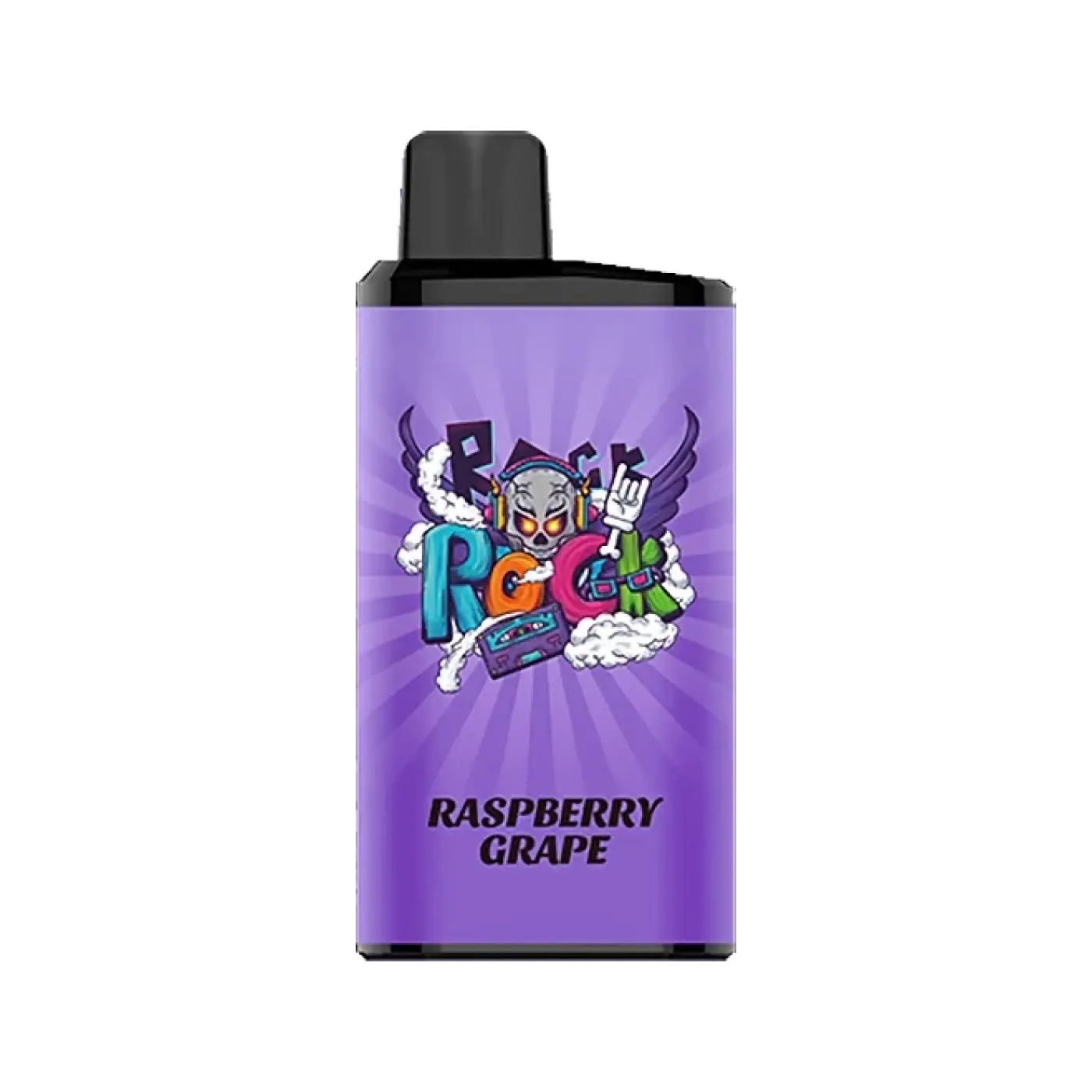 IGET Bar Pro raspberry grape flavor vape pen with purple body, cartoon skull design, and black cap for vaping