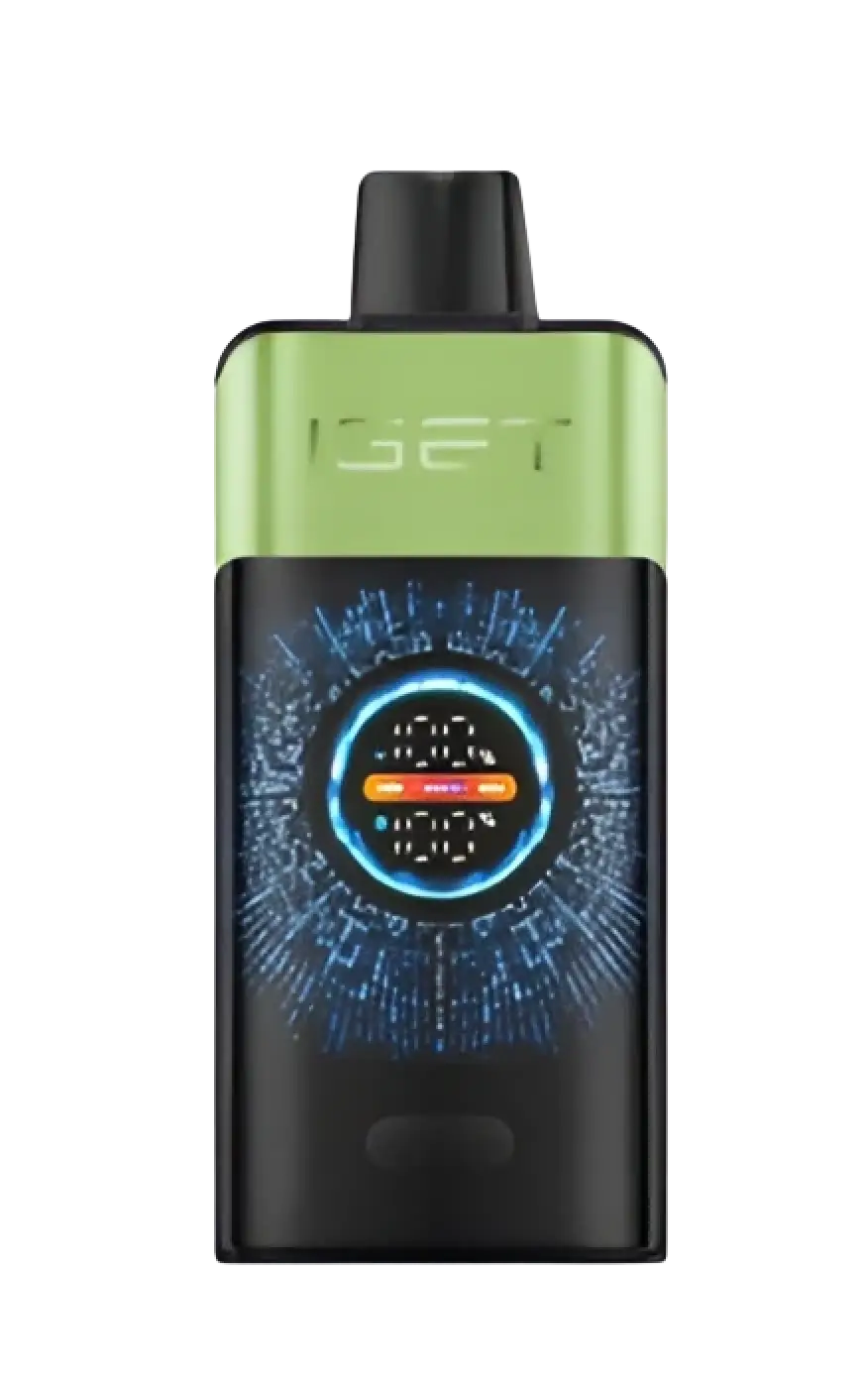 Iget one strawberry kiwi ice vape device with lime green and black design and illuminated blue circuit display