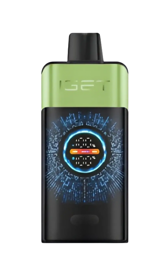 Iget one strawberry kiwi ice vape device with lime green and black design and illuminated blue circuit display