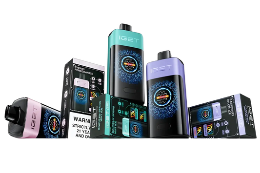 The mix and match 1 features three iget vapes in teal purple and pink with sleek black bodies and glowing displays